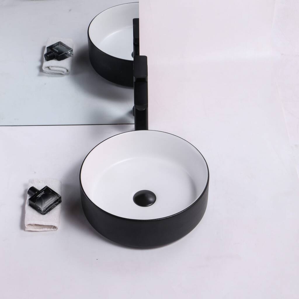 Ovia Art Sandy Matt Black And Matt White Textured Above Counter Basin