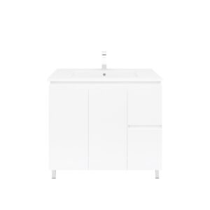 Bianca 900mm Square Vanity on Legs with Ceramic Basin - Right Drawers