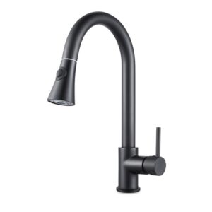 Aquaperla Euro Round Electroplated Black Pull Out Kitchen Sink Mixer Tap 360° Swivel Solid Brass