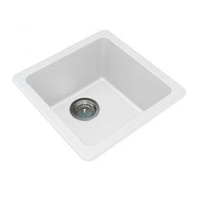 White Granite Quartz Stone Kitchen Laundry Sink Single Bowl Top Under Mount 422 422 203mm