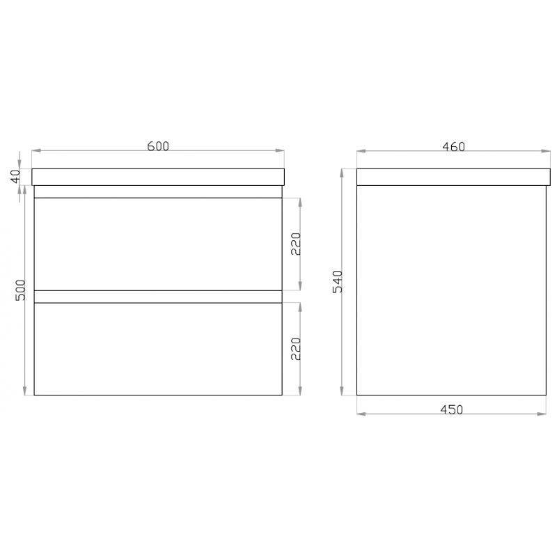 600x460x540mm Wall Hung Bathroom Vanity Ceramic / Poly Top Wood Grain ...