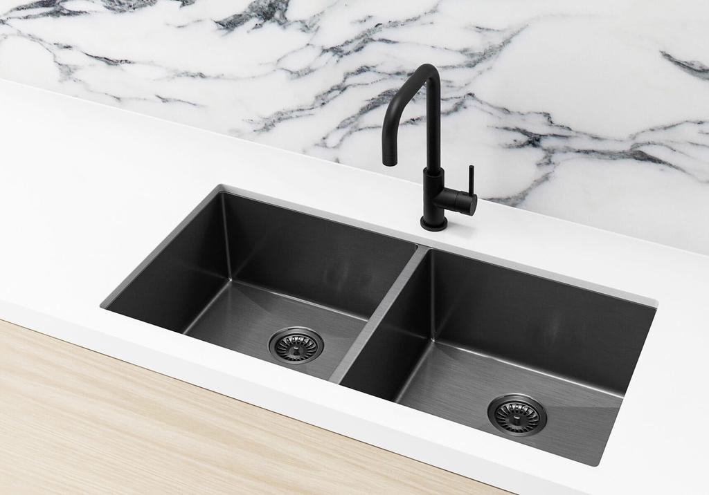 Meir Double Bowl PVD Kitchen Sink 860mm - Gunmetal Black - BSD