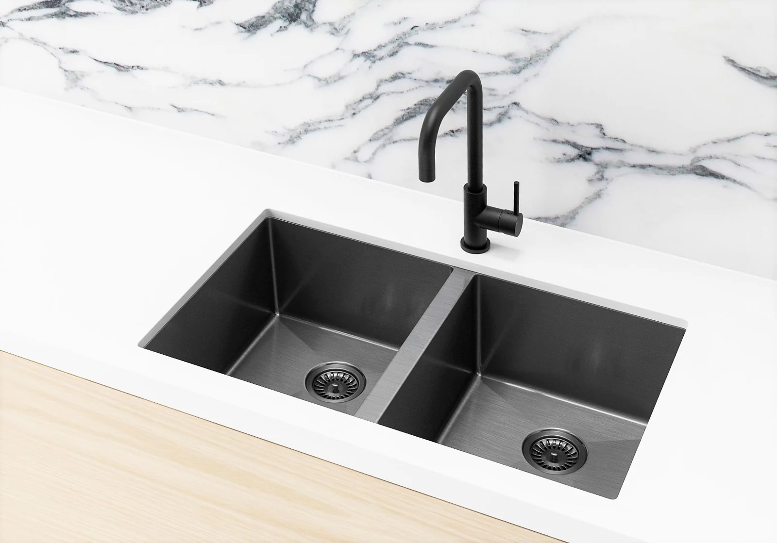 Meir Double Bowl PVD Kitchen Sink 760mm - Gunmetal Black