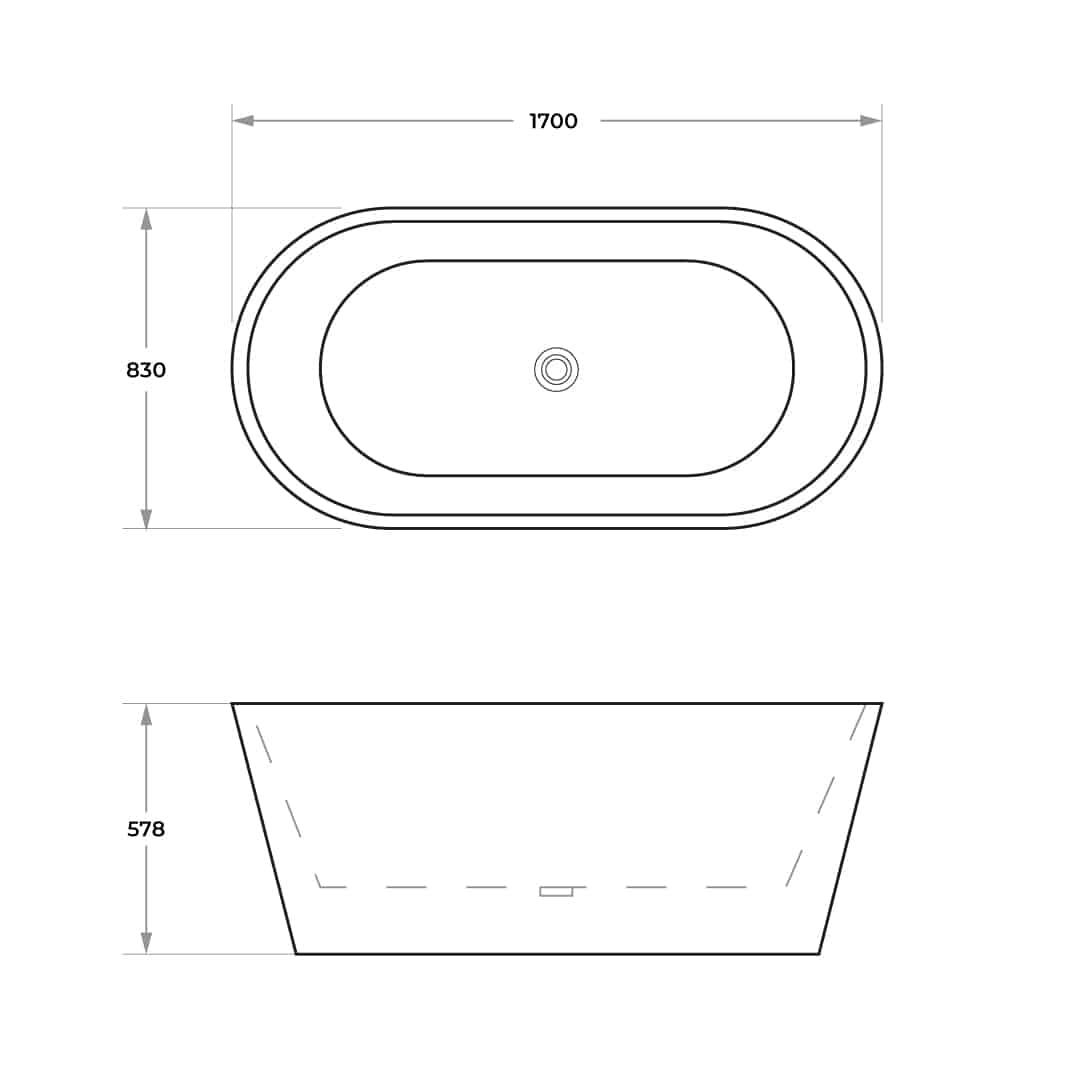 1700x830x578mm Ovia Oval Bathtub Freestanding Acrylic Gloss Black ...