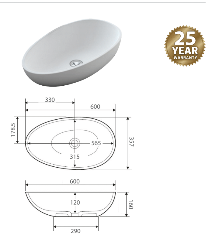 Fienza Bahama MKII Solid Surface Basin Matte White - BSD