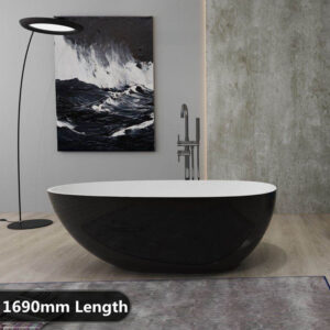1690x775x585mm Veda Freestanding Acrylic Black & White Bathtub Slim Edge
