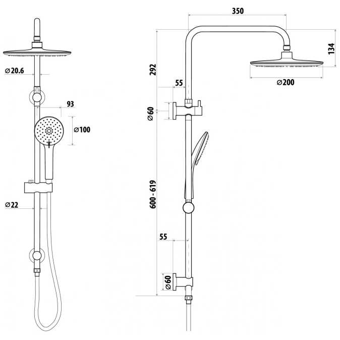 Elle Stainless Steel 2 in 1 Shower with Built In Diverter - BSD