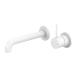 Nero Mecca Wall Basin Mixer with Separate Back Plate 185mm Spout Handle Up Matte White