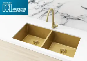 Meir Double Bowl PVD Kitchen Sink 860mm – Brushed Bronze Gold