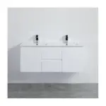 1200x460x550mm Bathroom Vanity Wall Hung Thin Ceramic Top White PVC Polyurethane Double Bowls