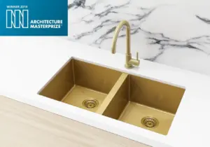 Meir Double Bowl PVD Kitchen Sink 760mm – Brushed Bronze Gold