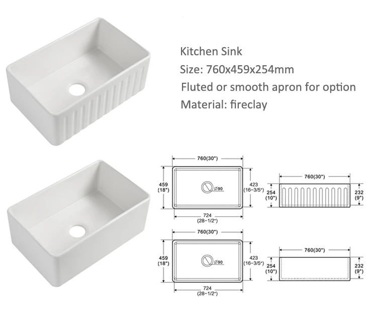 Ovia 760x459x254mm Fine Fireclay Butler Sink Single Bowl Farmhouse ...