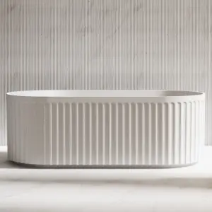 1700mm Artemis V Groove Fluted Free Standing Matte White Bath Tub No Overflow