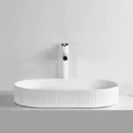 Ovia Pill Matte White Oval Fluted 580mm x 360mm Basin Above Counter