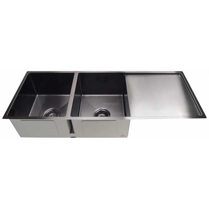 Meir Lavello Kitchen Sink Double Bowl With Drainboard 1160mm X 440mm Gunmetal Black Bsd 6571