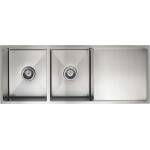 Meir Lavello Kitchen Sink - Double Bowl with Drainboard 1160mm x 440mm - Brushed Nickel