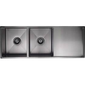Meir-Lavello-Kitchen-Sink---Double-Bowl-with-Drainboard-1160mm-x-440mm---Gunmetal-Black