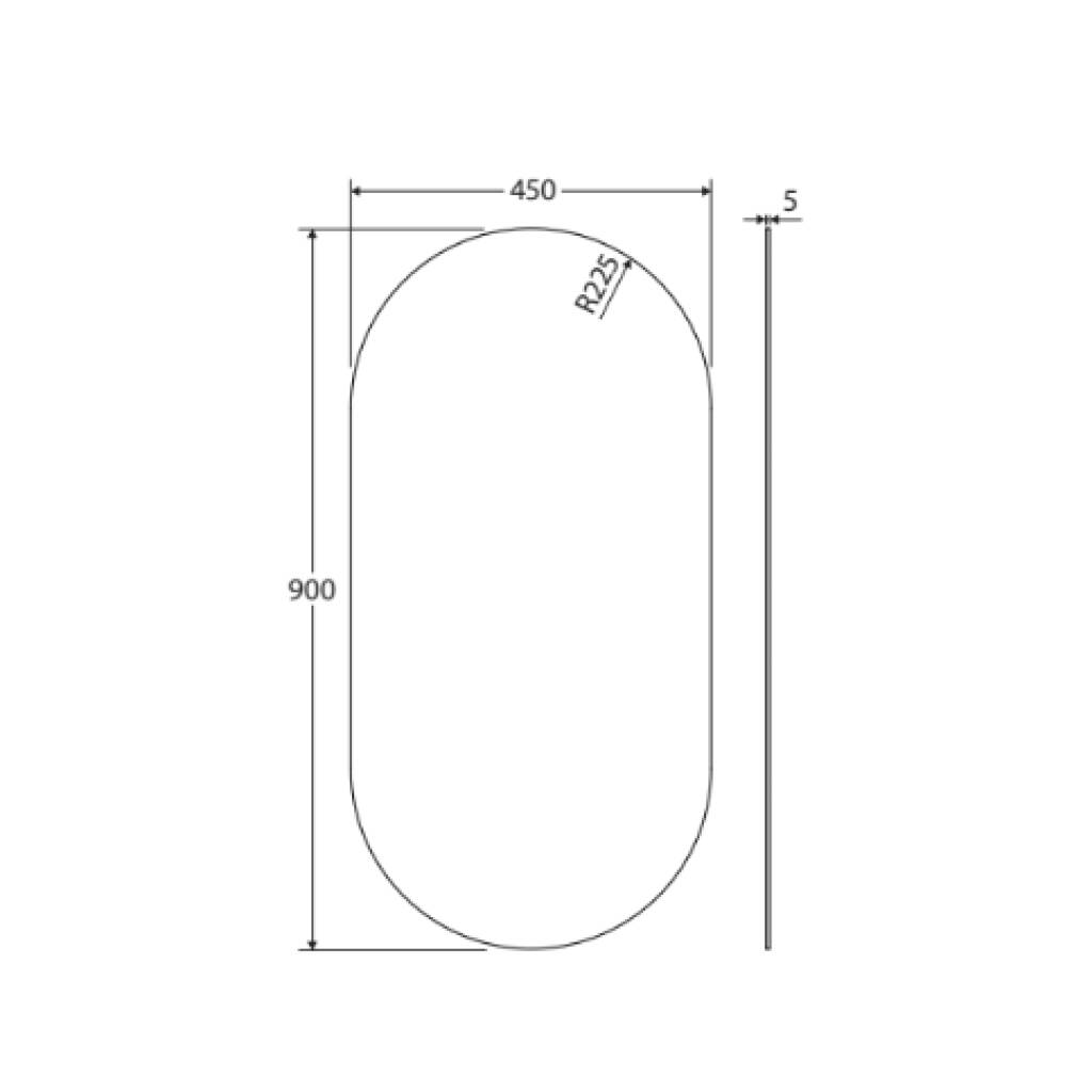 450 x 900mm Pill Shaped Mirror Pencil Edge Copper Free