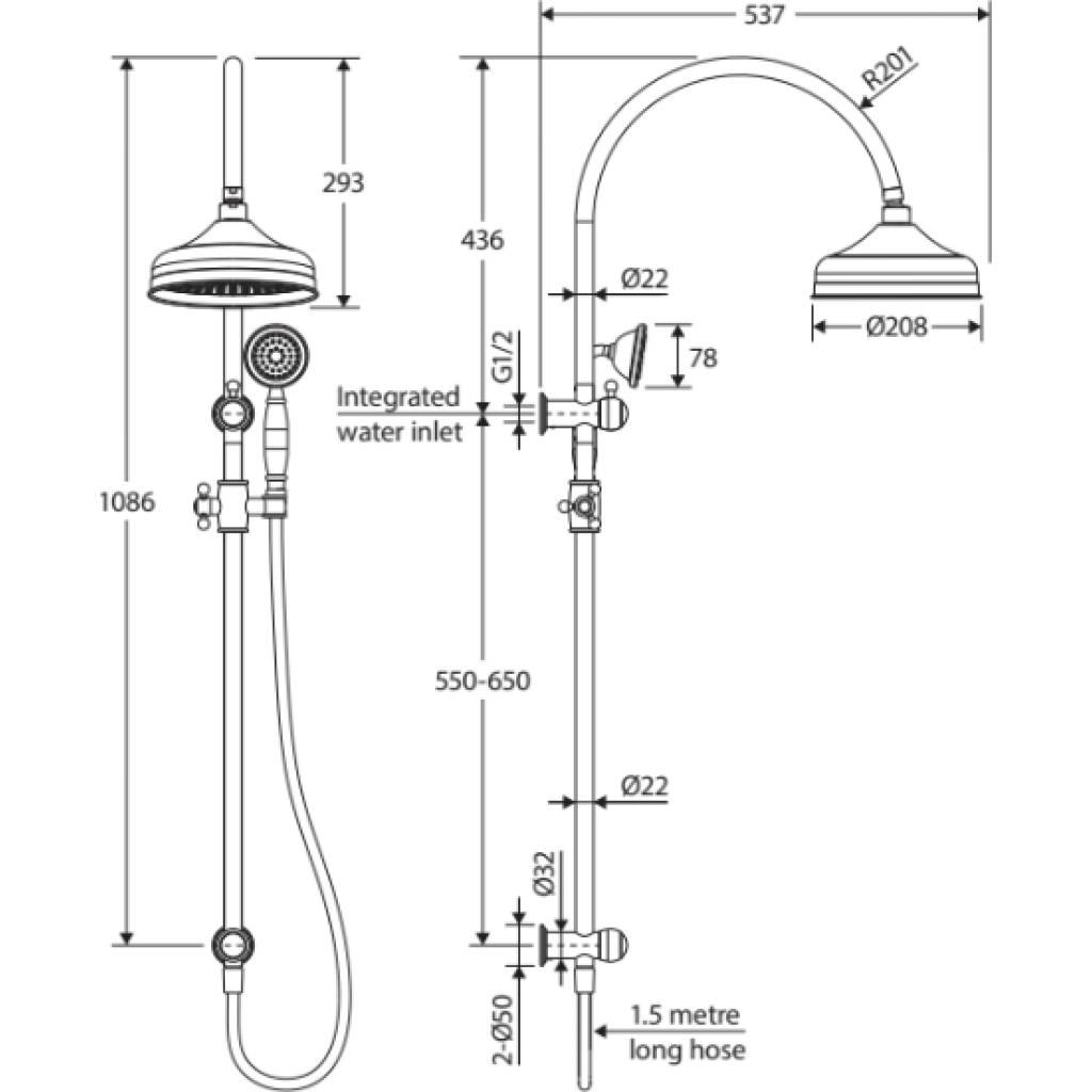 Fienza Lillian Twin Shower - Urban Brass - BSD