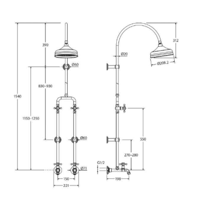 Fienza Lillian Exposed Rail Shower & Bath Set, Chrome - BSD